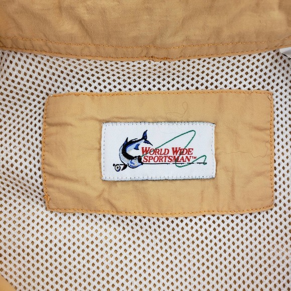 World Wide Sportsman Shirt Mens Large Orange Outdoors Fishing Pockets Caped Vent - Picture 12 of 16